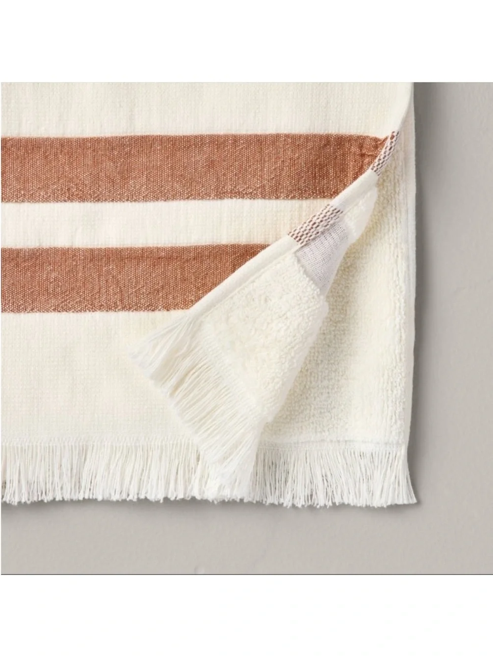 Twin Stripe Terry Hand Towel Beige/Rust- Hearth & Hand™ with Magnolia NWT